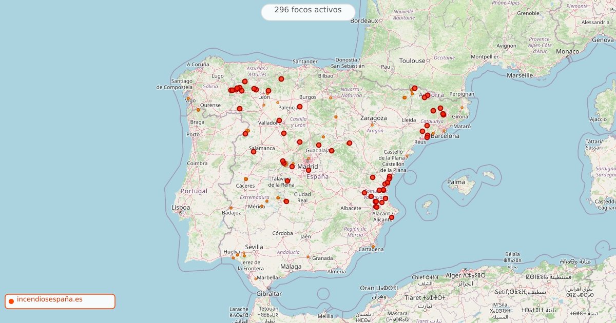 Mapa de incendios forestales activos en España el 1 de agosto de 2026