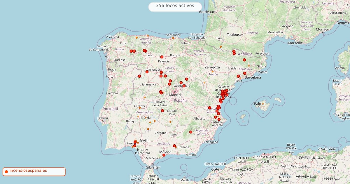 Mapa de incendios forestales activos en España el 7 de agosto de 2026