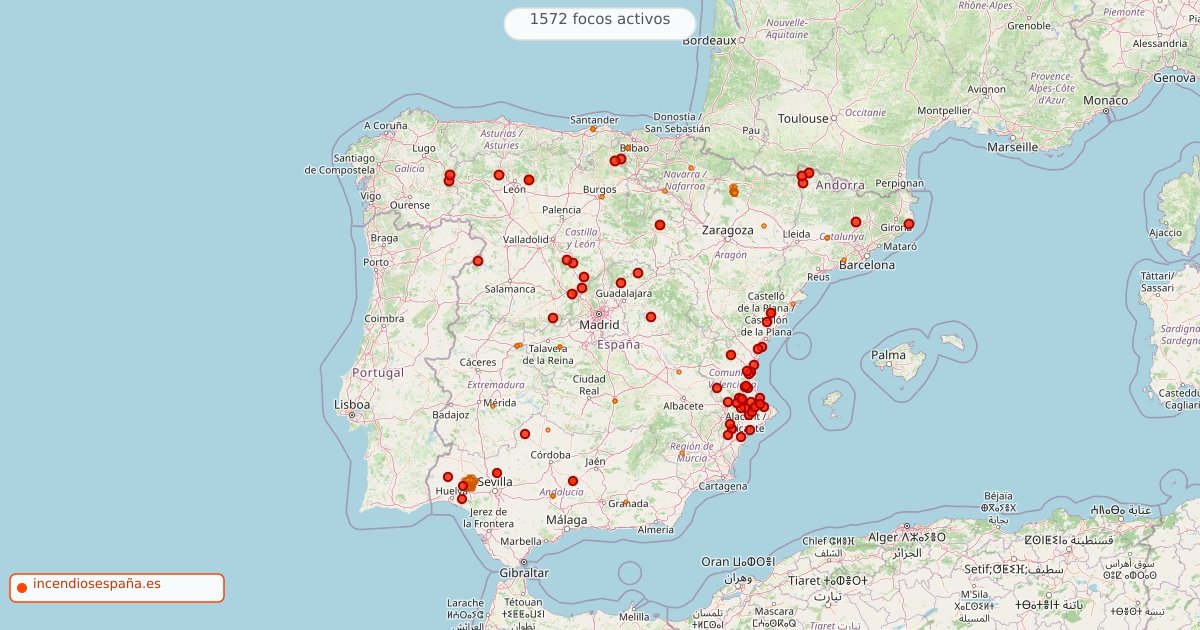 Mapa de incendios forestales activos en España el 10 de agosto de 2026
