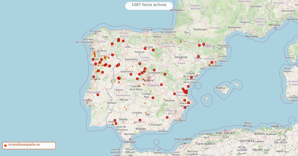 Mapa de incendios forestales activos en España el 19 de agosto de 2026