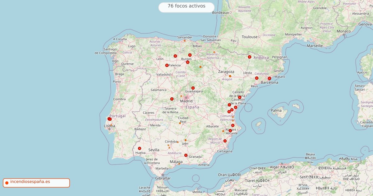 Mapa de incendios forestales activos en España el 26 de agosto de 2026