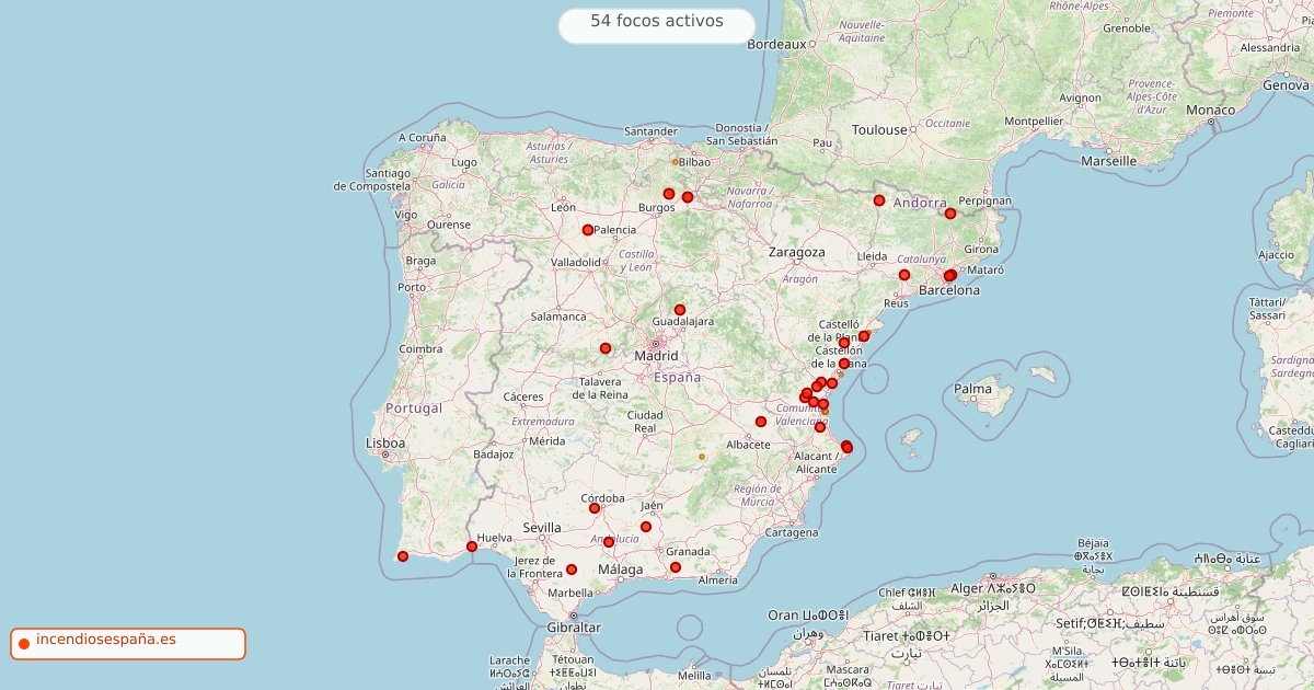 Mapa de incendios forestales activos en España el 27 de agosto de 2026
