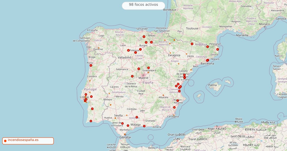 Mapa de incendios forestales activos en España el 31 de agosto de 2026