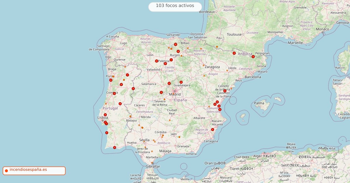 Mapa de incendios forestales activos en España el 1 de septiembre de 2026