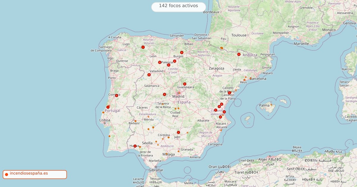 Mapa de incendios forestales activos en España el 4 de septiembre de 2026