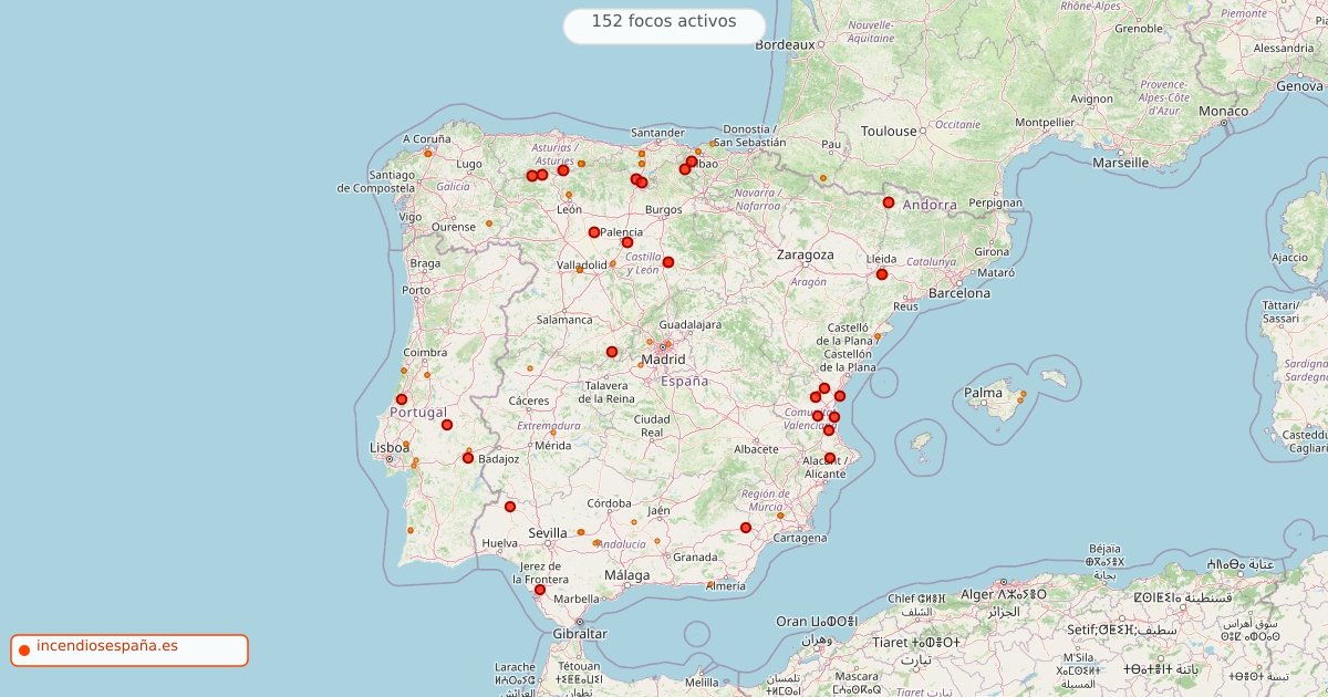 Mapa de incendios forestales activos en España el 7 de septiembre de 2026