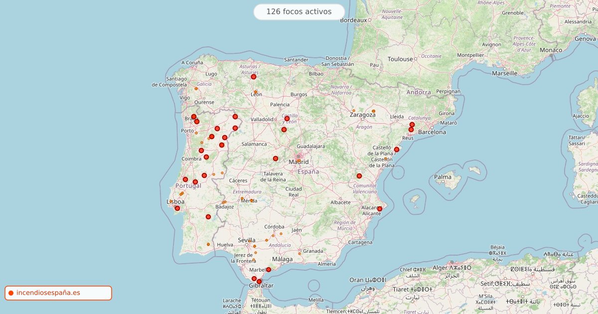 Mapa de incendios forestales activos en España el 18 de septiembre de 2026
