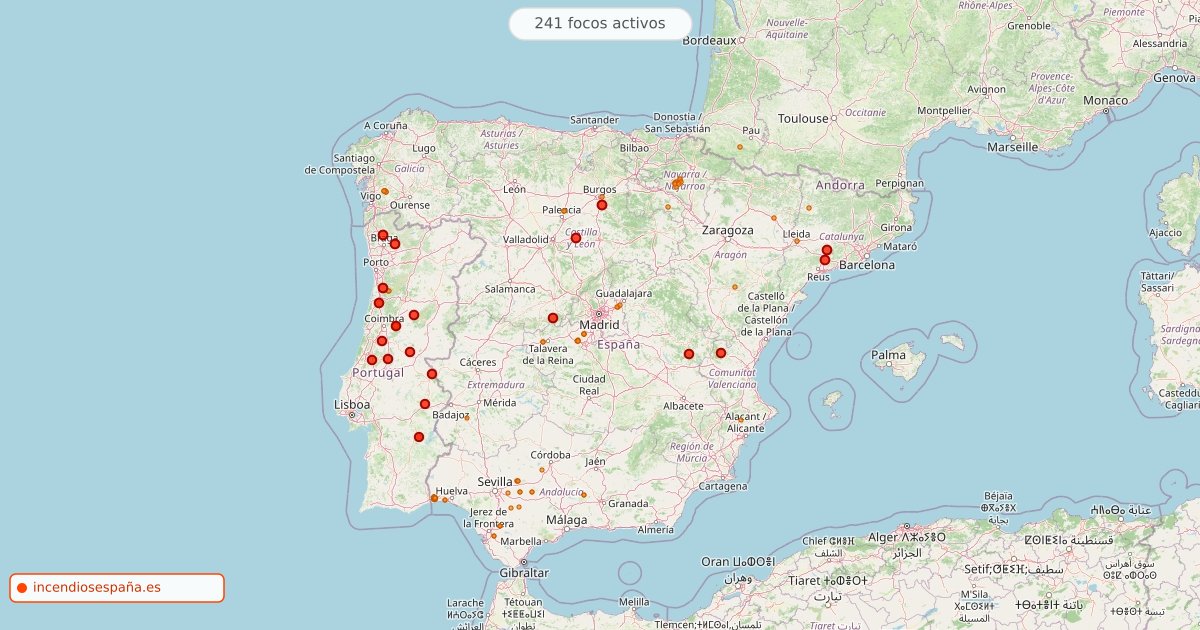 Mapa de incendios forestales activos en España el 20 de septiembre de 2026
