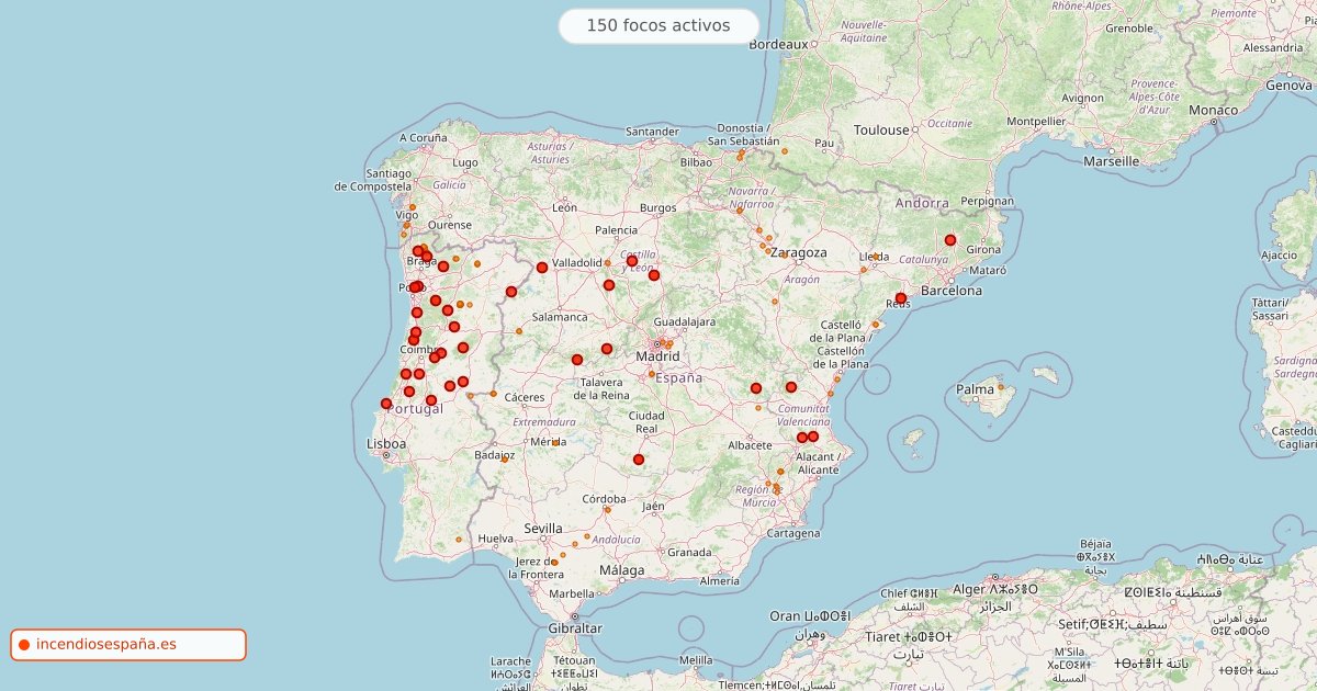 Mapa de incendios forestales activos en España el 22 de septiembre de 2026