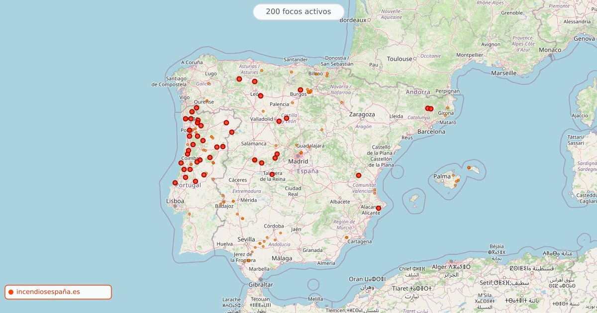 Mapa de incendios forestales activos en España el 23 de septiembre de 2026