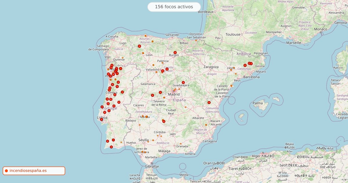 Mapa de incendios forestales activos en España el 24 de septiembre de 2026