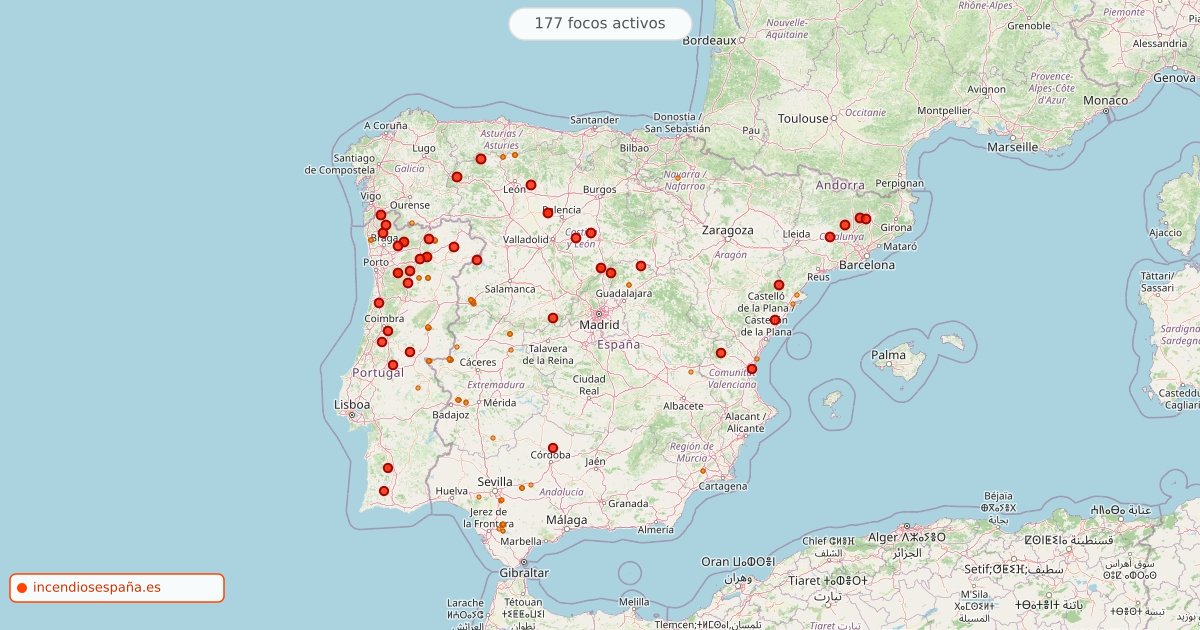 Mapa de incendios forestales activos en España el 26 de septiembre de 2026