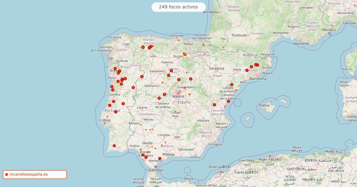 Mapa de incendios forestales activos en España el 27 de septiembre de 2026