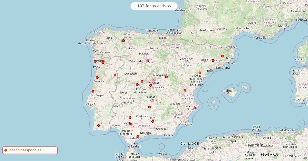 Mapa de incendios forestales activos en España el 28 de septiembre de 2026