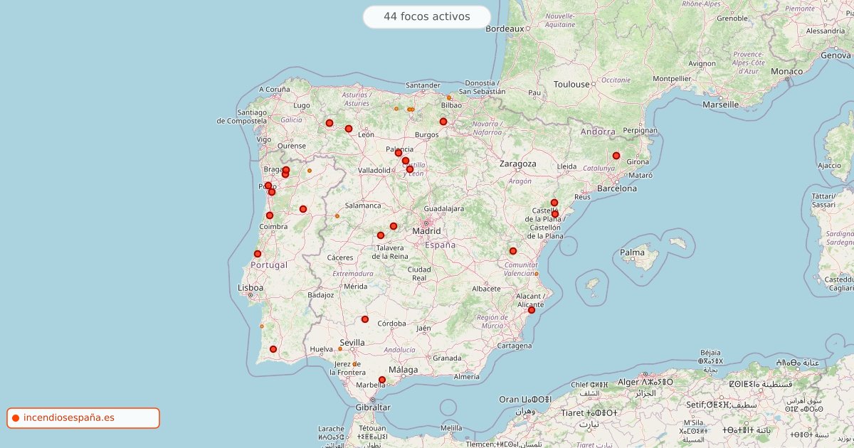 Mapa de incendios forestales activos en España el 29 de septiembre de 2026