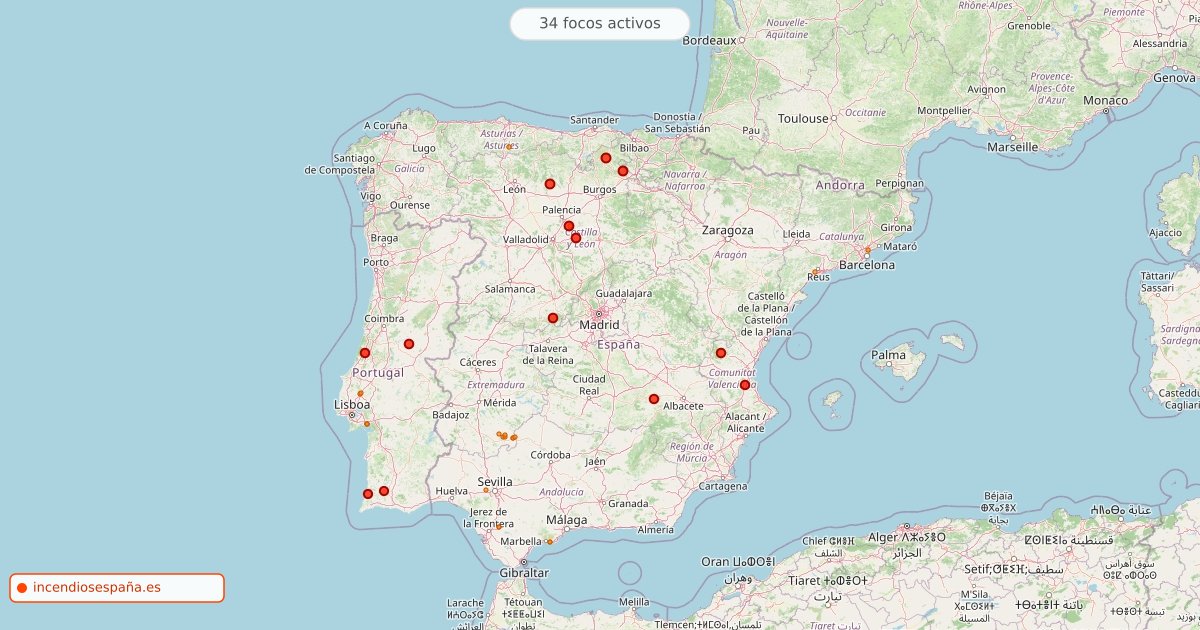 Mapa de incendios forestales activos en España el 30 de septiembre de 2026