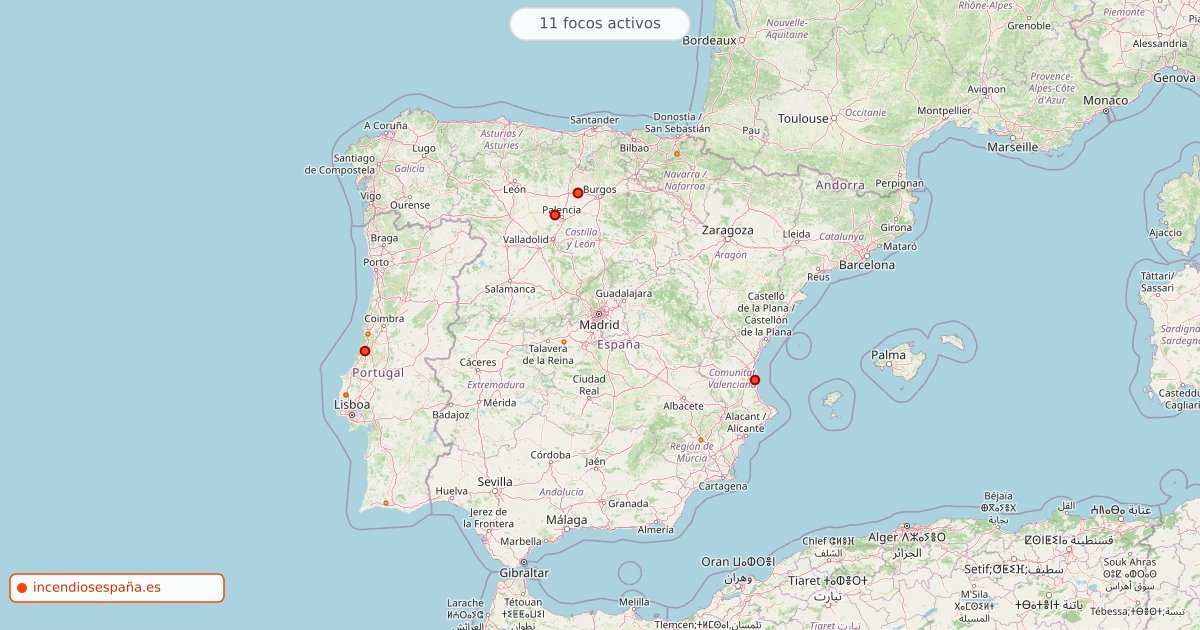 Mapa de incendios forestales activos en España el 21 de octubre de 2026