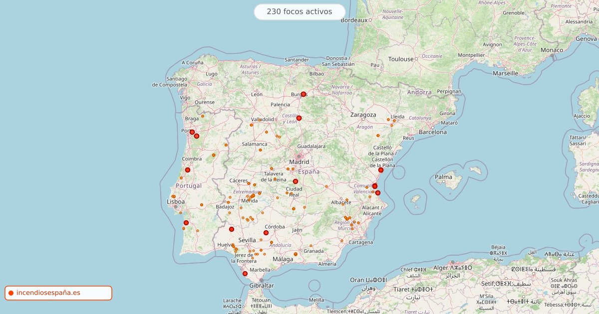 Mapa de incendios forestales activos en España el 30 de octubre de 2026